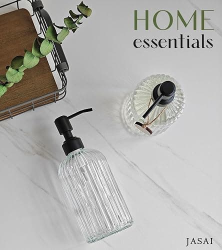 JASAI 2PACK 18Oz Simple Glass Soap Dispensers with Black Pump, Refillable Kitchen soap Dispenser with Vertical Stripe, Bathroom Soap Dispenser for Bathroom Hand soap, Dish Soap, Lotion. thumbnail 5