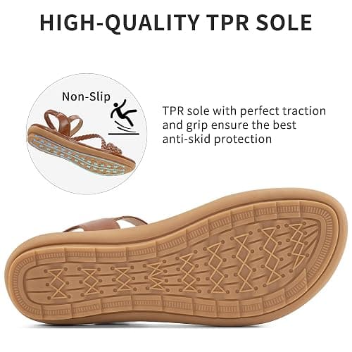 Aomigoct Dressy Womens Sandals Summer: Comfortable Strappy Flats Sandals Women - Casual Walking Woman Shoes thumbnail 6