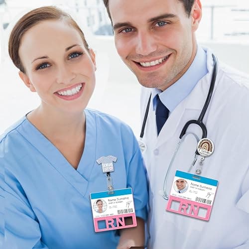 Plifal RN Badge Buddy Card Holder - Pink Registered Nurse Accessories Glitter Horizontal Double Sided ID Name Tag for Hospital Medical Staff Work thumbnail 2