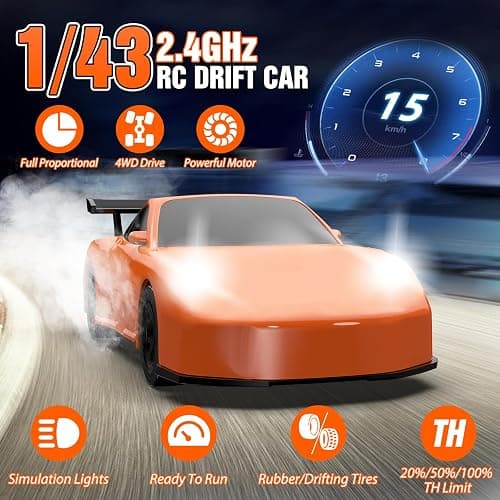 RC Drift car, 1/43 Mini Rc Drift car with Gyroscope, 2.4GHz Full Proportional Remote control Cars, 4WD High Speed Racing with Lights, Racing Tires, Model Cars Gift for Adults, Kids, Boys, Girls thumbnail 3