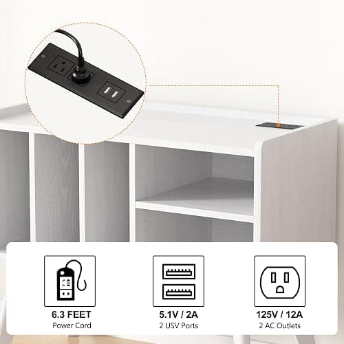 Forevich Record Player Stand Table with Vinyl Storage Holder Large Turntable Record Stand with Power Outlet Holds Up to 220 Albums Display Shelf Cabinet with Wood Legs for Living Room White - White thumbnail 5