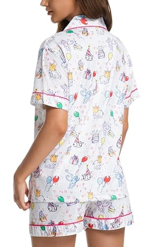 Womens Pajamas Set Button Down 2 Piece Cute Monkey Bunny Y2k Preppy Heart Pjs Sets Lounge Comfy Sleepwear thumbnail 5
