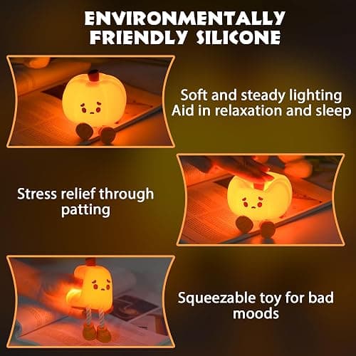 Dylviw Pumpkin Night Light, Cute LED Lamp, Silicone Dimmable Nursery Nightlight for Kids, Silicone Rechargeable Bedside Touch Lamp, Funny Office Desk and Halloween Decor for Woman and Kids thumbnail 4