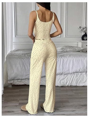 SHENHE Women's 2 Piece Pajama Set Sleeveless Crop Cami Top and Pants Y2k Floral Pjs Loungewear thumbnail 2