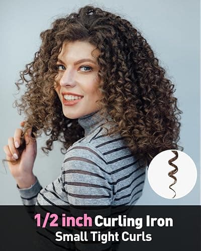 YEEGOR 1/2 inch Thin Curling Iron，Extra Long Barrel Culing Wannd，100-240V Dual Voltage Small Hair Curler for Tight Curls，12 Temps - 1/2 Inch thumbnail 2