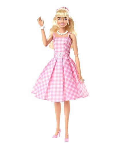 Barbie The Movie Doll, Margot Robbie as Barbie, Collectible Doll Wearing Pink and White Gingham Dress with Daisy Chain Necklace thumbnail 4