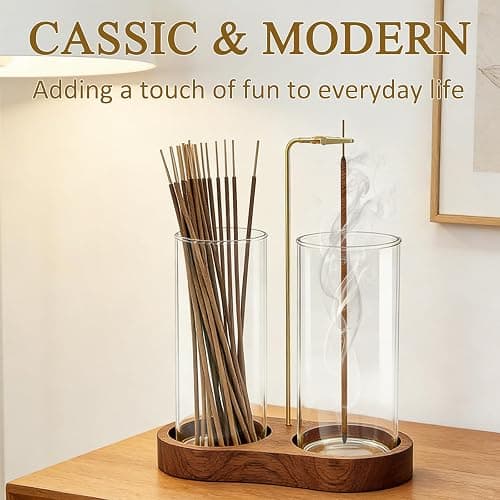 Ceremony Incense Holder, 2 in 1 Wooden Incense Holder for Sticks, Anti-ash Incense Burner with Glass Ash Catcher for Meditation Yoga Spa Room Decor thumbnail 6