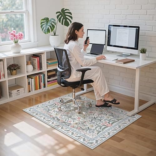 Anidaroel Desk Chair Mat for Hardwood Floor/Tile Floor, 36"x48" Boho Computer Chair Mat, Anti-Slip Floral Office Rugs for Rolling Chairs, Low Pile Beige Desk Chair Mats for Hardwood thumbnail 9