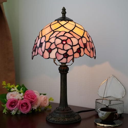 wecrejoni Tiffany Lampe, Nachttischlampe, Buntglaslampe für Schlafzimmer, Wohnheim, Küche, ästhetisches, süßes Wohndekor-Geschenk (Kirschblüten) thumbnail 5