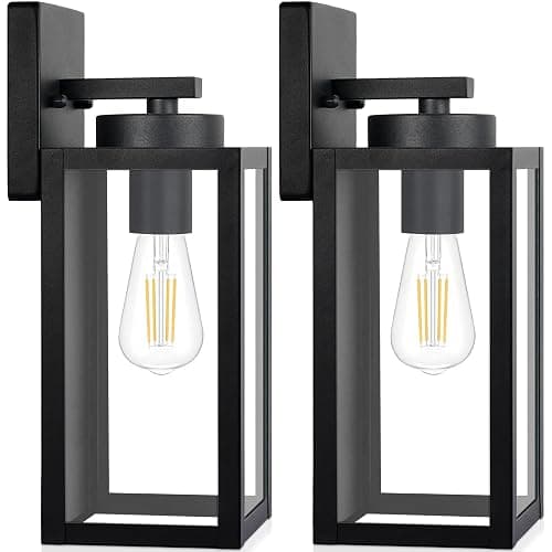 Outdoor Wall Light Fixtures, Exterior Waterproof Wall Lanterns, Porch Sconces Lighting with E26 Sockets & Glass Shades, Modern Matte Black Outside Lights for Patio Front Door Entryway Garage, 2-Pack thumbnail 9