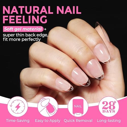 UNA GELLA Short Almond Round Fake Nails 216pcs Almond Press on Nails Pre-shape Oval Gel Nail Tips for Full Cover Acrylic Short Round Nails For Nails tips Extension 12 Sizes thumbnail 4