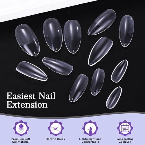Short Fake Nail Tips Almond: 600Pcs Full Cover Nail Tips for Acrylic Nails Nail Extension Kit with Nail Glue Remover & Glue Acrylic False Nail Clippers Clear Nails Tip Art for Beginners DIY thumbnail 3