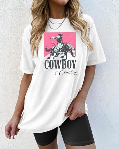 Oversized Western Graphic Shirt Women: Cowboys Country Shirt Casual Rodeo Howdy Cowgirl Tee Top thumbnail 2