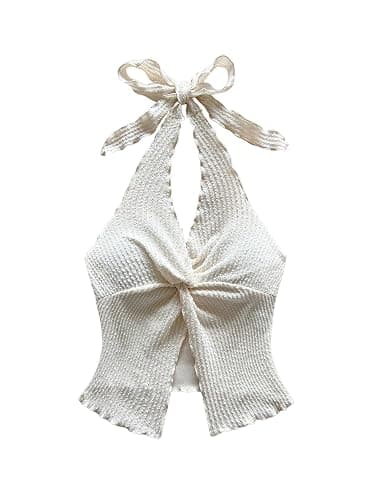 SHENHE Women's Twist Front Tie Halter Neck Split Hem Backless Summer Going Out Crop Top - Image 1