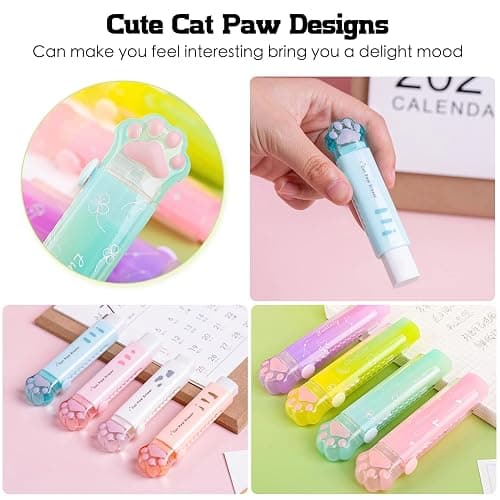 8 Pcs Cat Paw Shaped Retractable Erasers, Rainbow Pencil Eraser, Cute Rubber for Kids, Push-Pull Rubber Eraser for Students Writing Office School Supplies thumbnail 4