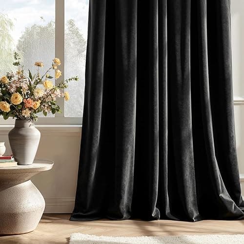 ANRODUO Black Velvet Curtains 45 Inches Long Blackout Thermal Insulated Soundproof Curtain Privacy Room Darkening Curtains Grommet Window Drapes for Bedroom Living Room 42 x 45 Inch Set of 2 thumbnail 8