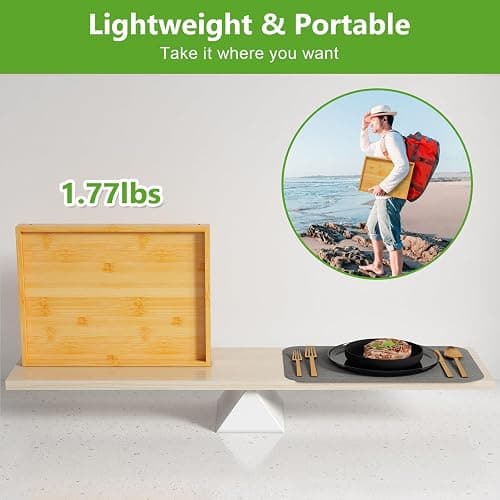 Youpehom Bamboo Bed Tray Table with Folding Legs, Medium, Bamboo | Bamboo bed tray with folding legs, handles and raised edges for meals, laptops, reading and serving in bed or on a sofa. thumbnail 4