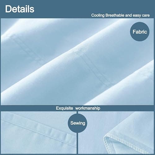 WhatsBedding Body Pillow Cover Cotton Fabric, Long Pillowcase Breathable & Skin-Friendly, Envelope Closure - Light Blue (20x54 inch) thumbnail 5