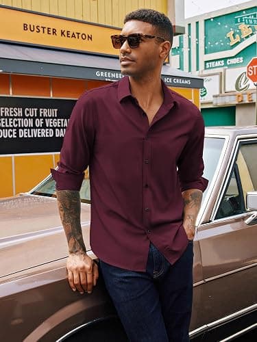 PJ PAUL JONES Mens Long Sleeve Button Down Shirts Wrinkle Free Stretch Untucked Dress Shirts Business Casual Shirt thumbnail 3