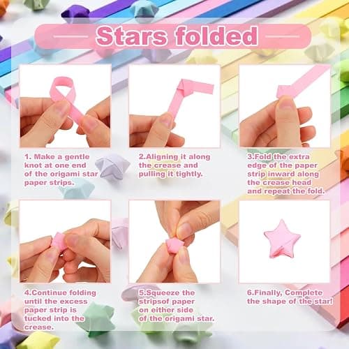 Phinus 2060 Sheets Origami Paper - 27 Color Assortment, Double Sided Star Paper Strips for DIY Hand Art Crafts thumbnail 5