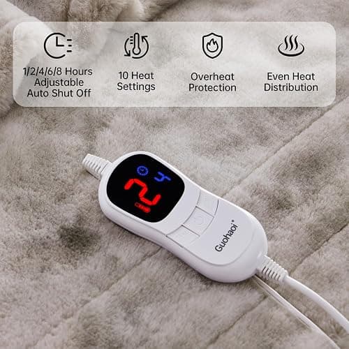 Guohaoi Heated Blanket Electric Throw, Soft Faux Rabbit Fur Electric Blanket with 10 Heating Levels 5 Sitting Timer Auto Off, Cozy Warm Heating Blankets, Machine Washable(62"×84" Light Grey) thumbnail 4