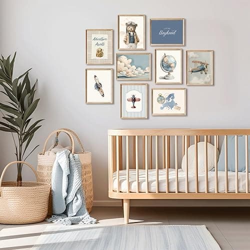 Teddy Bear Nursery Wall Art Decor Baby Boys Room Canvas Poster Vintage Nursery Wall Decor Navy Blue Kids Room Prints Airplane Pictures Travel Bear Painting Artwork for Bedroom 12x16x9 Inch Unframed thumbnail 7