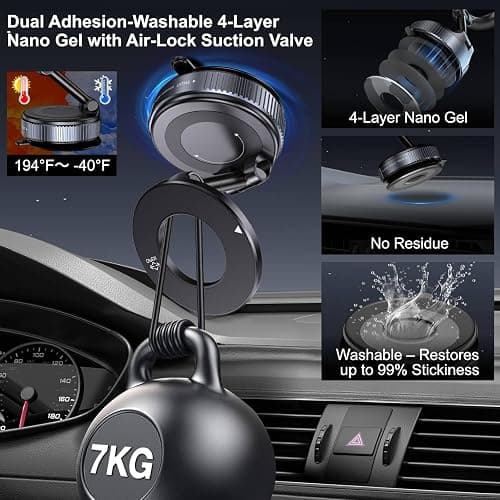 Jikasho Vacuum Magnetic Suction Phone Holder, Foldable and Retractable Hands-Free Suction Cup Phone Mount for Car/Gym/Mirror/Smooth Surface, Compatible with iPhone Android and All Smartphones (Black) thumbnail 3