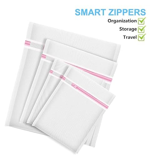 4Pcs Mesh Laundry Bags, Lingerie Bags for Washing Delicates,Mesh Wash Bags for Toy Storage & Cleaning, Travel Storage Organizer Bag, Dorm Room Essentials (1 Large, 1 Medium, 2 Small) (Fine Net) thumbnail 5