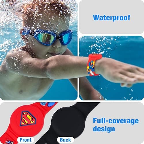 Waterproof Air Tag Bracelet for Kids [2 Pack], Cute Cartoon Air Tag Holder for Kids with Full Coverage Hidden Design, Silicone Airtag Wristband for Child, Healthy Material Red+Black thumbnail 4