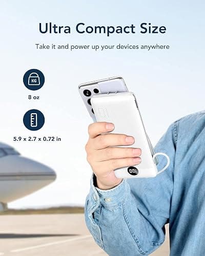 VEGER Portable Charger for iPhone Built in Cables and Wall Plug, 10000mah Slim Fast Charging USB C Power Bank, Travel Essential Battery Pack Compatible with iPhones, iPad, Samsung More Devices(White) thumbnail 8