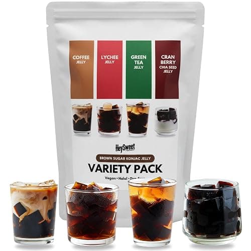 HeySweet Brown Sugar Konjac Jelly Variety Pack | Coffee, Lychee, Green Tea, Cranberry Chia Seed | Vegan, Halal, No Artificial Sweeteners or Colors | 9 oz (8 Servings) - Image 1