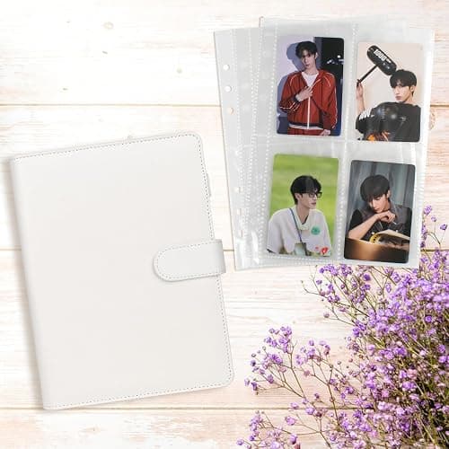 A5 Kpop Photocard Binder, 6 Ring Binder Album with 200 Card Slots, PU Leather Binder Cover with Magnetic Buckle Closure for Organizing Trading Cards - White thumbnail 2