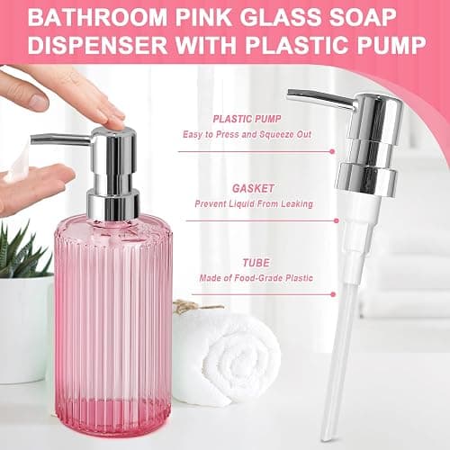 Pink Bathroom Accessories Set, 4 Pcs Glass Bathroom Accessory Set, Pink Soap Dispenser and Toothbrush Holder Set, Qtip Holder Set, Vintage Bathroom Sink Set, Cute Bathroom Decor thumbnail 3