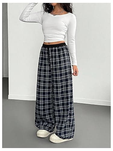 SOLY HUX Girl's Plaid Pants Elastic Waist Wide Leg Baggy Long Sweatpants Streetwear thumbnail 2