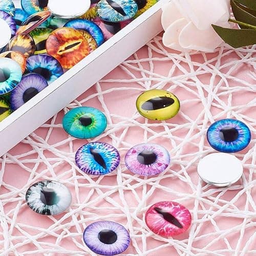 Bestartstore 150PCS 8MM/10mm/12mm/14mm/15MM Assorted Round Glass Dragon Eyes Flatback Scrapbooking Dome Covered Cabochons for Doll Making and Jewelry Settings Craft thumbnail 4