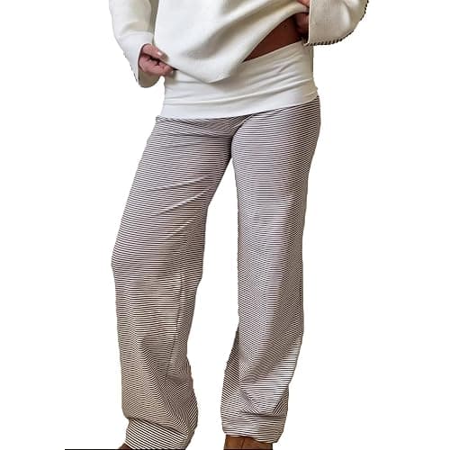 FOMOYUU Women's Fold Over Lounge Pants Low Rise Wide Leg Yoga Sweatpants Stretchy Bell Bottoms Leggings Roll Over Pants - Image 1