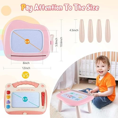 Smasiagon Magnetic Drawing Board for Kids, Toddler Toys for 1-2 Year Old Girl, Portable Doodle Board Pad Learning and Educational Toys for Ages 1 2 3 Year Old Baby Girl Birthday Gift（Pink） thumbnail 2