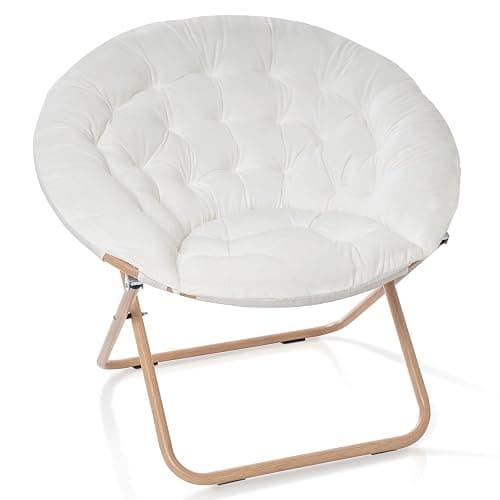 Milliard Cozy Chair/Velour Saucer Accent Chair for Bedroom/X-Large (White/Wood-Tone) - Image 1