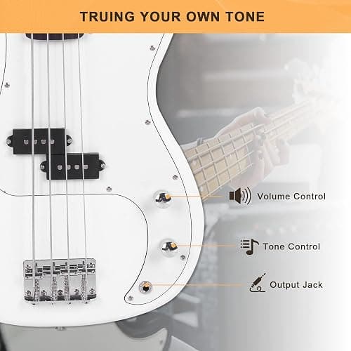 GLARRY Full Size Electric Bass Guitar Beginner Kit 4 String Exquisite Basswood Bass with 20W AMP, Cable, Strap, Bag and Accessories (White, 39"Right Handed) thumbnail 6