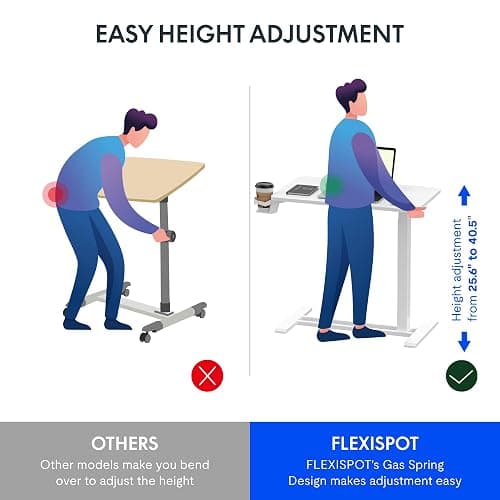 FLEXISPOT H7 Adjustable Overbed Bedside Table with Wheels Pneumatic Mobile Standing Desk Laptop Desk Rolling Computer Cart Movable Overbed Table Hospital Home Use(27.6" W x 15.7" D, White) thumbnail 3