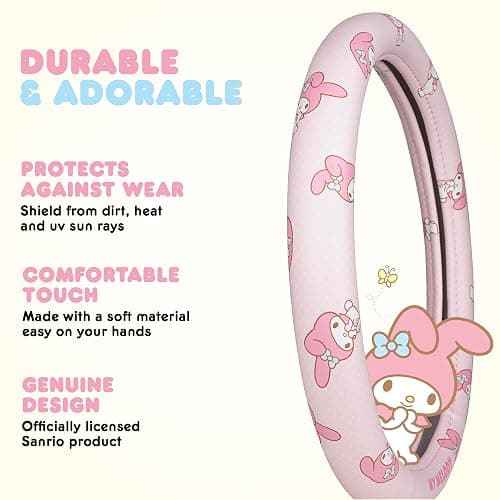 Sanrio My Melody Pastel Pink Steering Wheel Cover for Car, SUV, Truck | Universal Fit Cute Car Accessories & Gift for Women, Official Licensed Steering Wheel Protector, Fits 14.5"-15" Wheels thumbnail 3