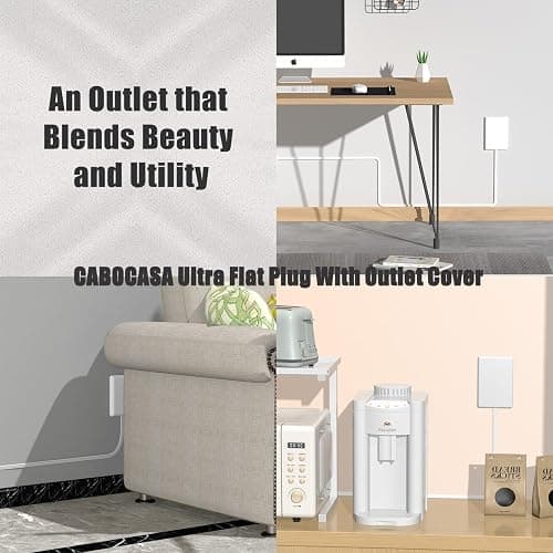 CABOCASA 3FT Ultra Flat Plug Extension Cord Power Strip with 3 Outlets, Patented Detachable Ultra-Thin Outlet Cover Concealer & Ultra-Flat Plug, Max. 13A 125V 1625W ETL Listed, White Color thumbnail 8