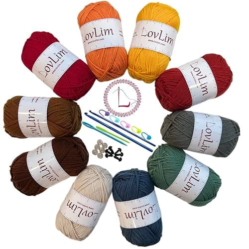 LovLim Crochet Yarn, 10x50g Soft Cotton Yarn Skeins, 1200+ Yards, for Crochet and Knitting, Free Crochet/Amigurumi Patterns, Craft DK Yarn Perfect Starter Kit (Autumn) - Image 1
