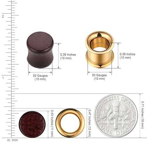 JEWELRIESHOP Stainless Steel Double Flared Tunnels Wood Plug Ear Gauges Earrings Saddle Plugs and Tunnels for Ears (0g,00g,8mm,10mm,6 Pairs) thumbnail 3