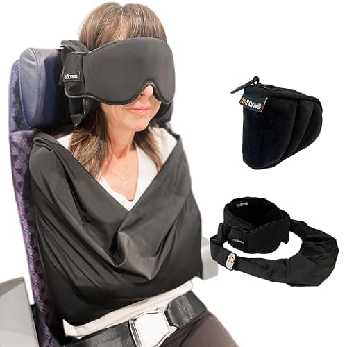 3-in-1 Airplane Sleep Support System - Integrated Plane Sleeping Accessories with Memory Foam Long Haul Flight Pillow, Adjustable Travel Eye Mask, and Blanket-Like Body Sling - Fits in Carry On - Image 1