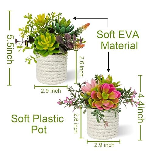 FOUSUKA Set of 2 Fake Succulents Plants Artificial Small Succulent Plants Potted for Home Decor Indoor Table Living Room Bedroom Bathroom Shelf Women Office Desk Accessories Decoration (Green) thumbnail 3