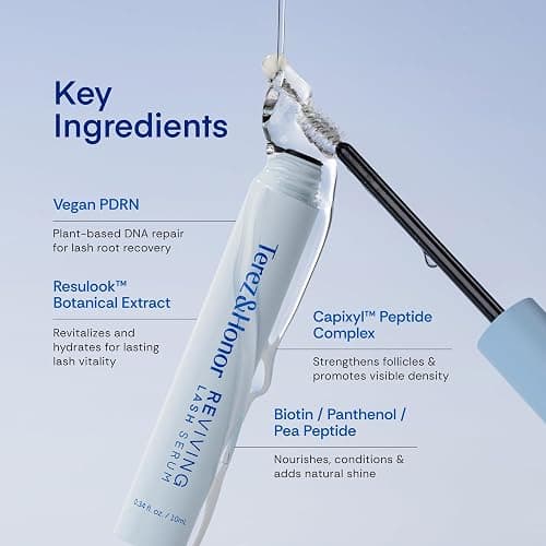 Terez & Honor REviving Lash Serum - Korean Vegan PDRN Lash Growth Serum for Longer, Fuller, Healthier Lashes - Peptide & Biotin Lash Conditioner for Root Strengthening - Clean, Gentle, Made in Korea thumbnail 3