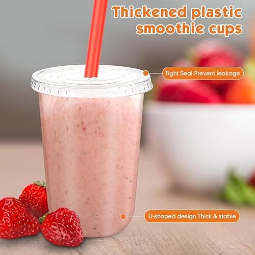 Ziliny 50 Sets Clear Cups with Flat Lids and Jumbo Smoothie Straws Disposable Plastic Drinking Cups for Smoothies, Milkshakes, Milk Tea, Cold Drinks(16 oz) - 16 oz thumbnail 4