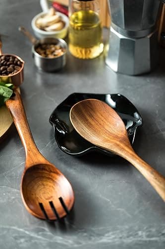 Miamolo Spoon Rest for Kitchen Counter, 5.3" Ceramic Spoon Holder for Stove Top, Cute Spoon Rests Spatula Holder for Multiple Utensils, Farmhouse Kitchen Decor Black thumbnail 2