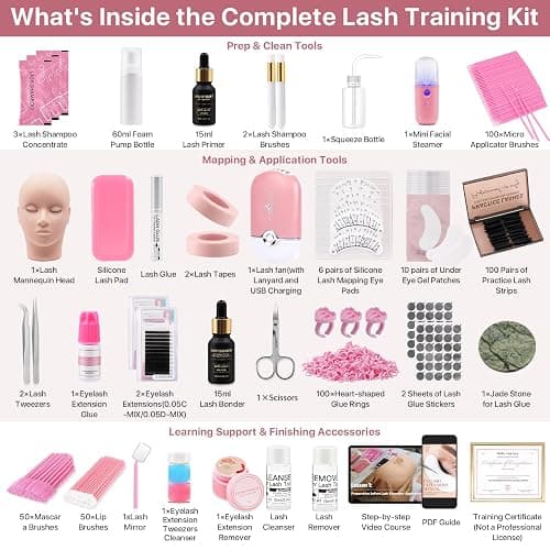 Pretty memory Eyelash Extension Kit with Training Course, PDF Guide & Certificate – Complete 446 Pcs Lash Practice Set with Mannequin Head, Glue, Tweezers, Fan, Primer & Bonder for Beginners thumbnail 4